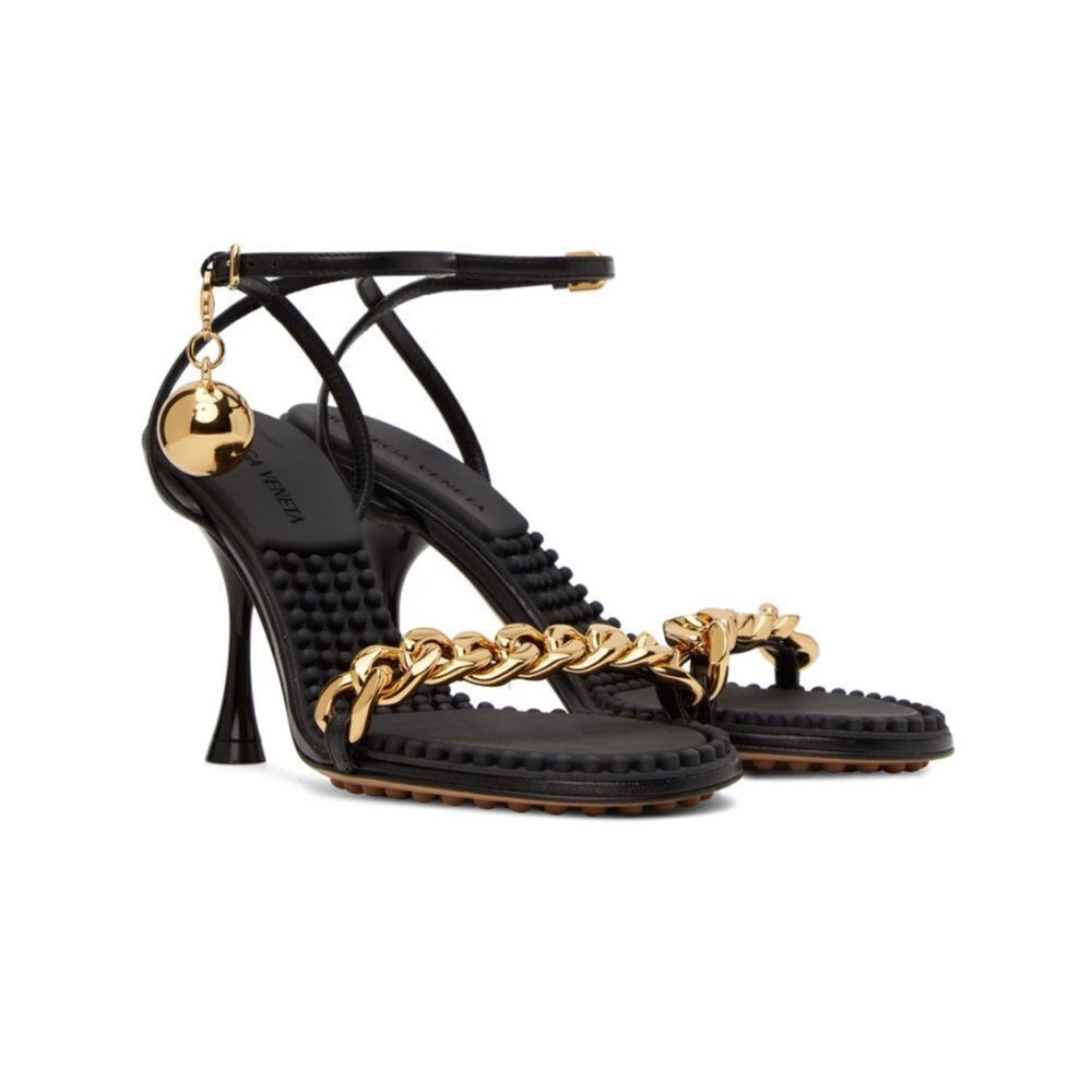 Bottega Veneta Round Toe Chain & Ball Embellished High Heel Sandals size 39